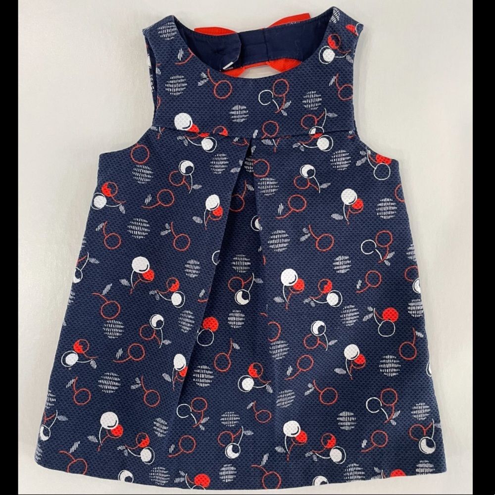 Janie and Jack Navy Blue Dress with Red and White Cherry Print